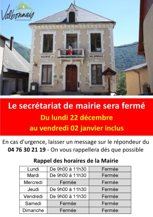 Du lundi 22 décembre au vendredi 02 janvier 